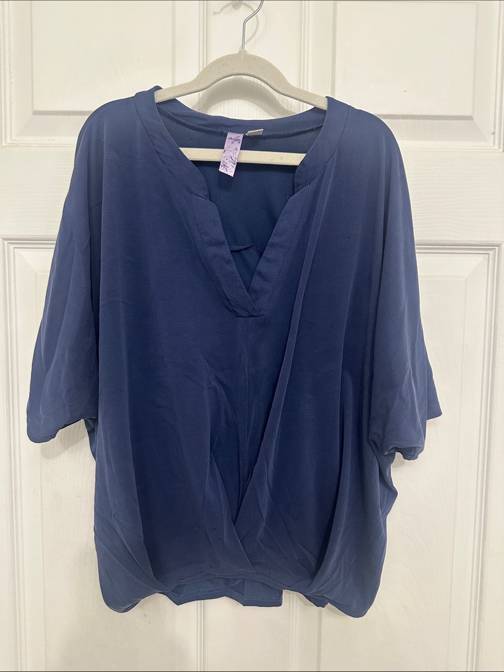 Alya Navy V-Neck Draped Dolman Blouse